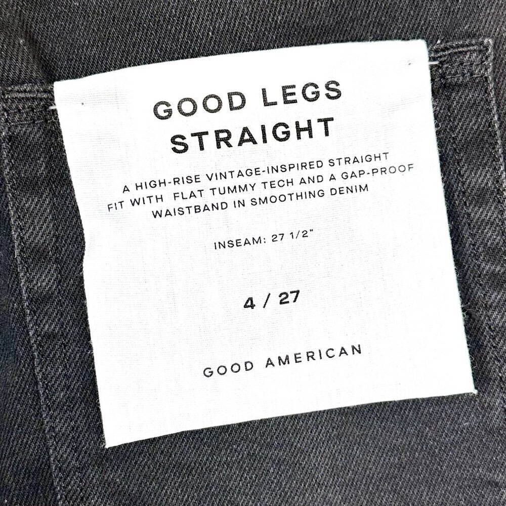 NWT Good American Black Good Legs Straight Fray Hem Jeans - Size: 4 - Picture 7 of 9